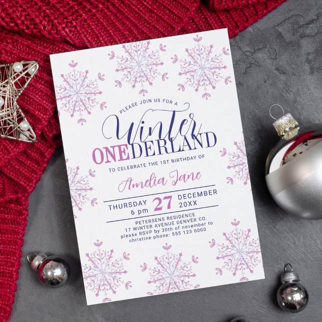 Invitación Winter Onederland snowflakes girl 1st birthday (Subido por el creador)