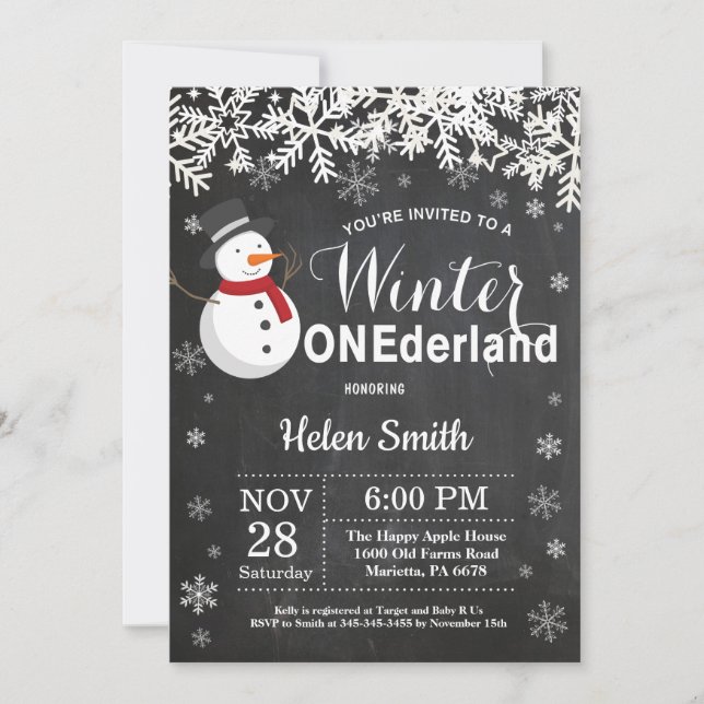 Invitación Winter Onederland Snowman 1er cumpleaños (Anverso)