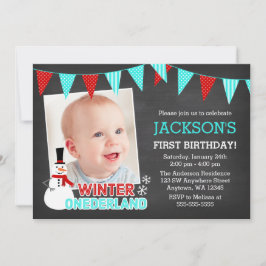 Invitación Winter Onederland Snowman Boy 1er cumpleaños