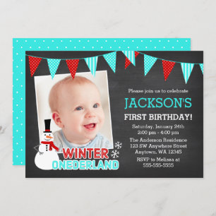 Invitación Winter Onederland Snowman Boy 1er cumpleaños