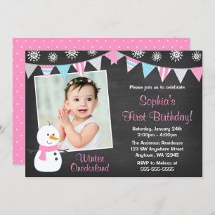 Invitación Winter Onederland Snowman Chalkboard 1º cumpleaños