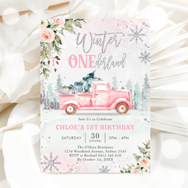 Invitación Winter ONEderland Truck Pink Girl 1st Birthday (Subido por el creador)