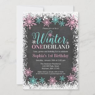 Invitación Winter ONEderland Verde azulada Chalkboard 1er cum