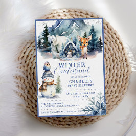 Invitación Winter Onederland Whimsical Woodland 1er cumpleaño