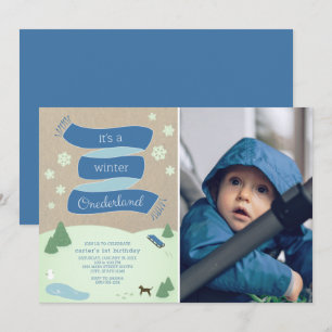 Invitación Winter Onederland Winter Scene Photo 1er cumpleaño