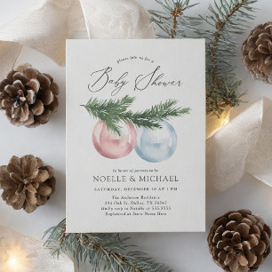 Invitación Winter Ornament Twin Boy y Chica Baby Shower