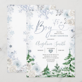 Invitación Winter Pastel Blue Snowflake Floral Baby Shower