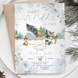 Invitación Winter Pastel Blue Snowflake Truck Baby Shower
