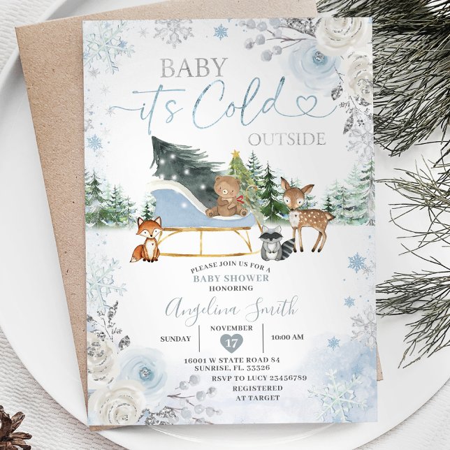 Invitación Winter Pastel Blue Snowflake Truck Baby Shower (Subido por el creador)