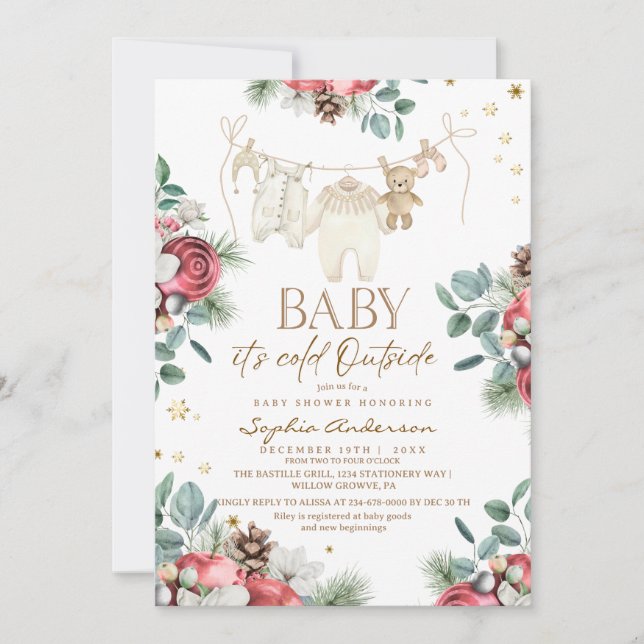 Invitación Winter Pastel Florals Outside Baby Shower  (Anverso)