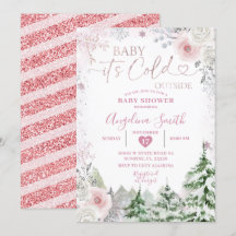 Winter Pastel Pink Snowflake Floral Baby Shower