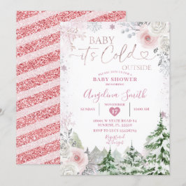 Invitación Winter Pastel Pink Snowflake Floral Baby Shower