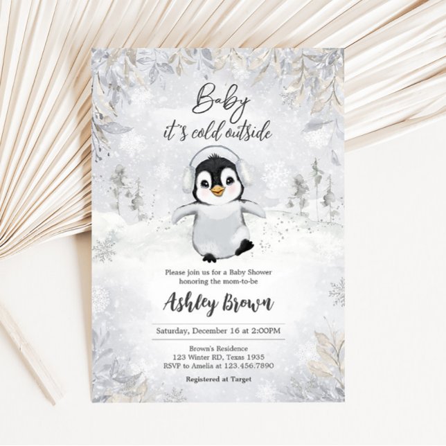 Invitación Winter Penguin Baby Shower (Penguin Baby Shower Invitation)