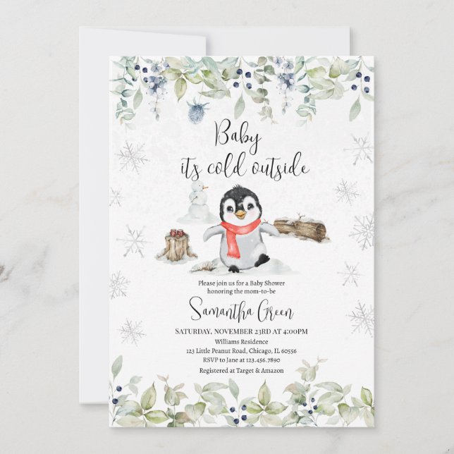 Invitación Winter Penguin Baby Shower (Anverso)