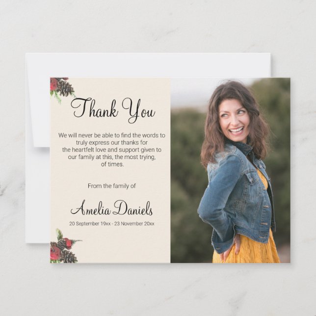 Invitación Winter Pine Cone and Berry Funeral Thank You Cards (Anverso)