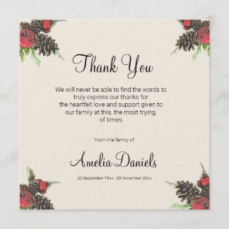 Invitación Winter Pine Cone and Berry Funeral Thank You Cards