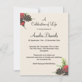 Invitación Winter Pine Cone Celebration of Life Card