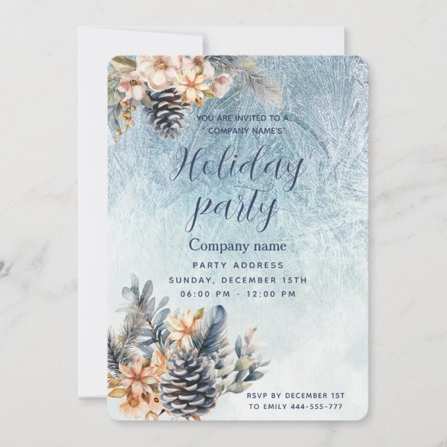 Invitación Winter Pine cone floral fiesta de fiesta (Anverso)