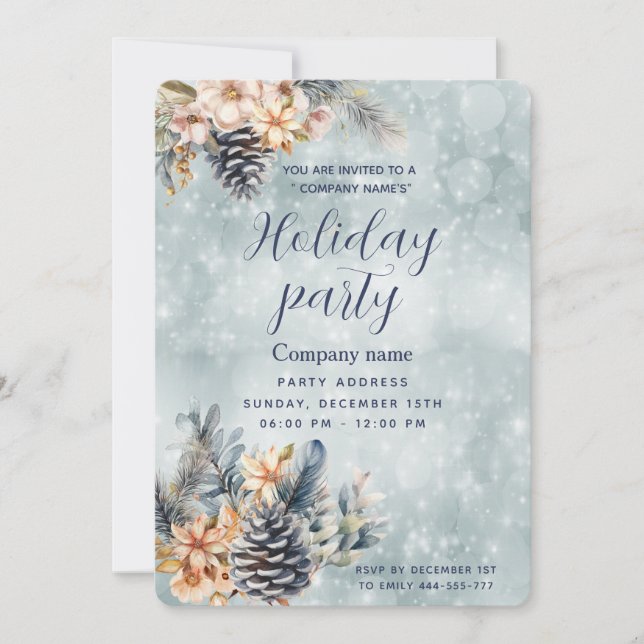 Invitación Winter Pine cone floral fiesta de fiesta (Anverso)