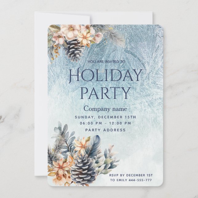 Invitación Winter Pine cone floral fiesta de fiesta (Anverso)