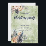 Invitación Winter Pine Cone Navidades florales fiesta corpora<br><div class="desc">Elegante y moderno cono de pino floral invierno alegre fiesta de vacaciones diseño de invitación corporativa.</div>