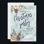 Invitación Winter Pine Cone Navidades florales fiesta corpora<br><div class="desc">Elegante y moderno cono de pino floral invierno alegre fiesta de vacaciones diseño de invitación corporativa.</div>