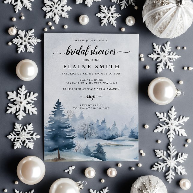Invitación Winter Pine Forest Snow Holidays Bridal Shower (Winter Pine Forest Snow Holidays Bridal Shower Invitation)