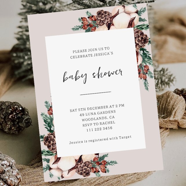 Invitación Winter Pine Greenery Simple Baby Shower (Subido por el creador)