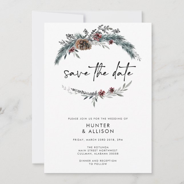 Invitación Winter Pine Save the Date (Anverso)