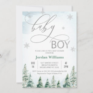 Invitación Winter Pine Trees Baby Boy Baby Shower