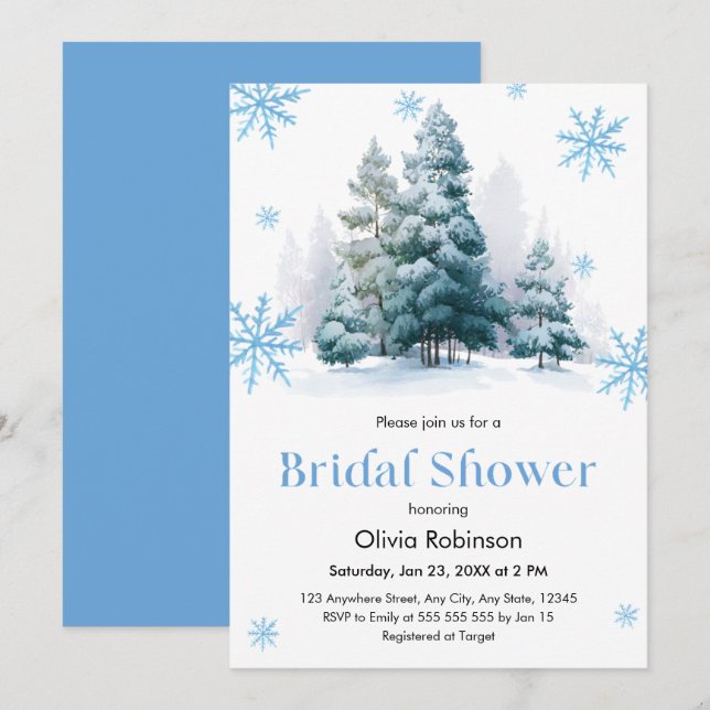 Invitación Winter Pine Trees Snowflakes Bridal Shower (Anverso / Reverso)