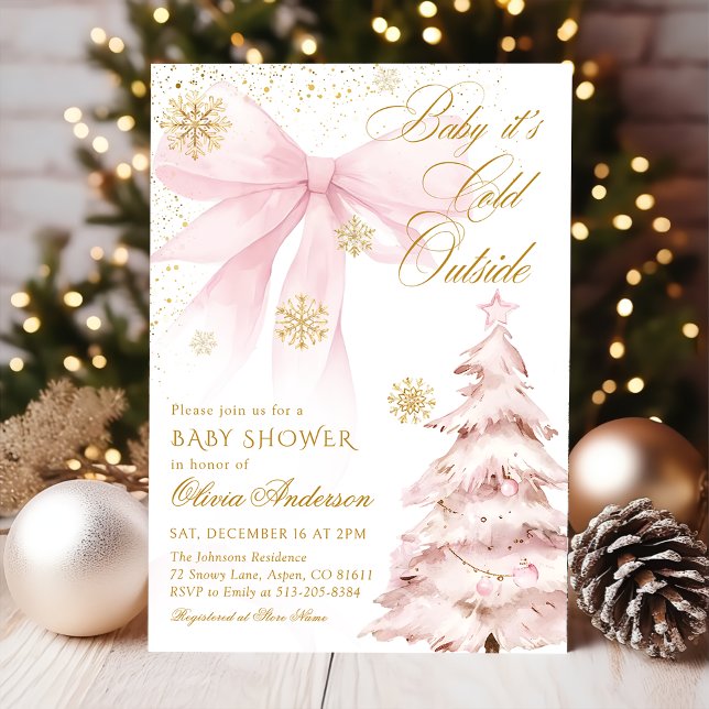 Invitación Winter Pink Bow Baby It's Cold Outside Baby Shower (Subido por el creador)