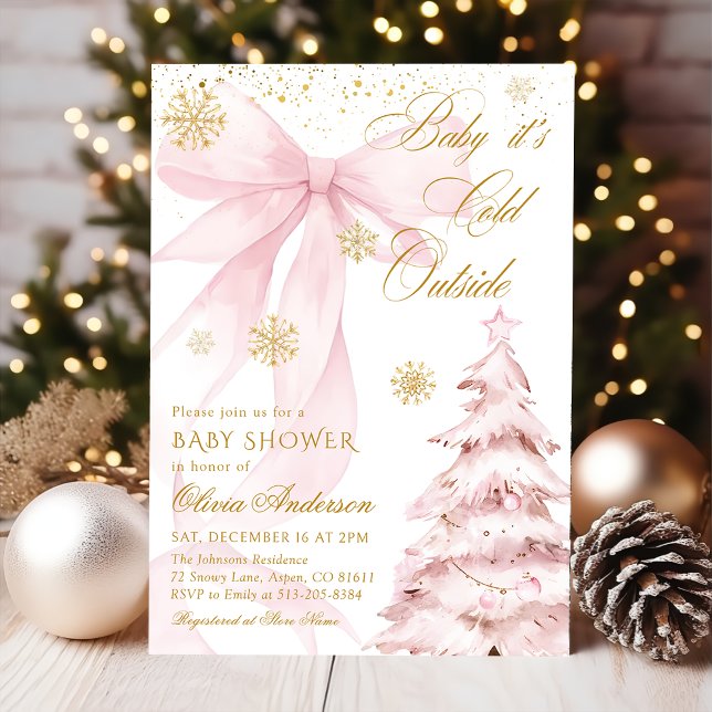 Invitación Winter Pink Bow Baby It's Cold Outside Baby Shower (Subido por el creador)