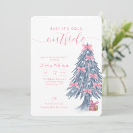 Invitación Winter Pink Bow Christmas Tree Baby Shower