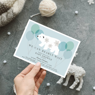 Invitación Winter Polar Bear Bearly Wait Blue Baby Shower