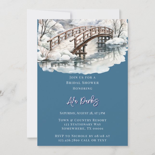 Invitación Winter Pond Stream Wooden Bridge Bridal Shower (Anverso)