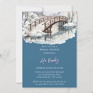 Invitación Winter Pond Stream Wooden Bridge Bridal Shower