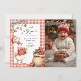 Invitación Winter Red Christmas Silly Goose  1st birthday