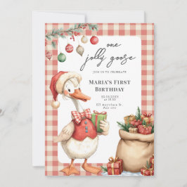 Invitación Winter Red Christmas Silly Goose  1st birthday