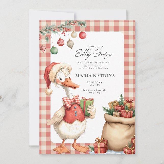 Invitación Winter Red Christmas Silly Goose Baby Shower (Anverso)