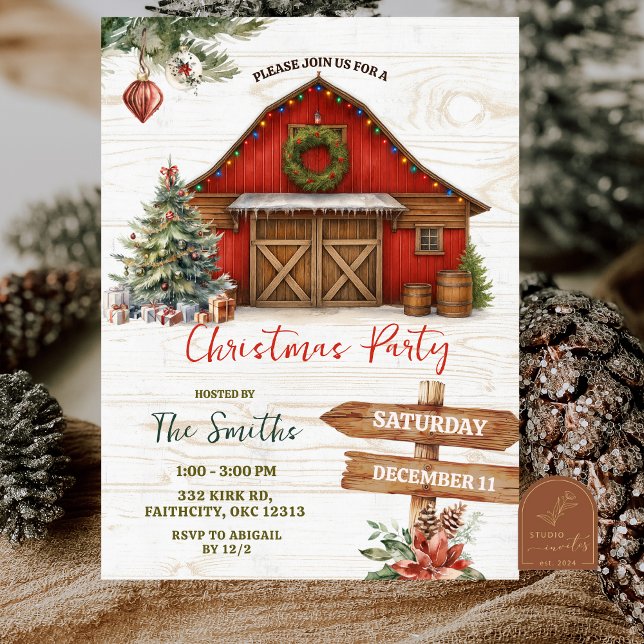 Invitación Winter Rustic Country Holiday Barnyard Party (Subido por el creador)