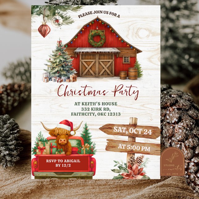 Invitación Winter Rustic Highland Cow Country Holiday Party (Subido por el creador)