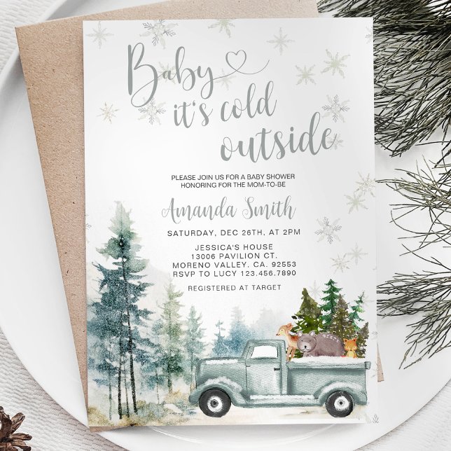 Invitación Winter Rustic Truck Snowflakes Forest Baby Shower (Subido por el creador)