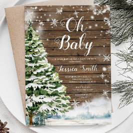 Invitación Winter Rustic Wood Evergreen Navidades Baby Shower