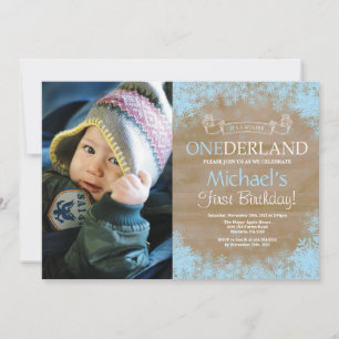 Invitación Winter Rústico Niño de Onederland Foto de cumpleañ