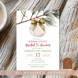 Invitación Winter Sage Green Bow Merry Little Bridal Shower