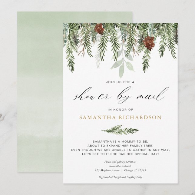 Invitación Winter Shower por correo pino neutro (Anverso / Reverso)