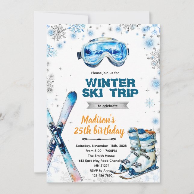 Invitación Winter ski party theme invitation (Anverso)