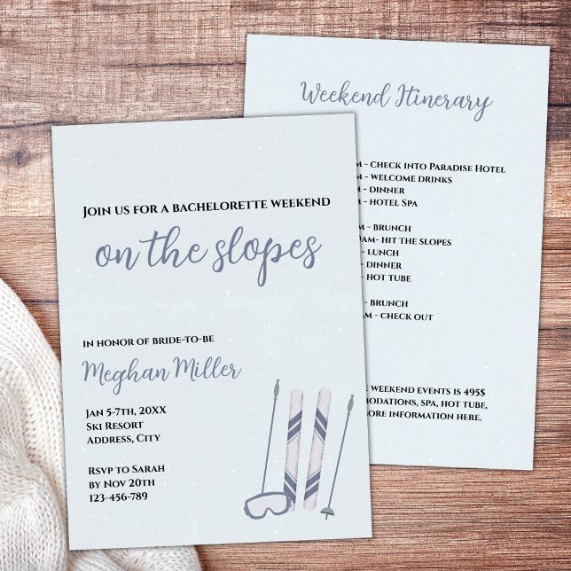 Invitación Winter Ski Snow Bachelorette Weekend Itinerary (Winter bachelorette On the slopes snow bachelorette weekend itinerary)