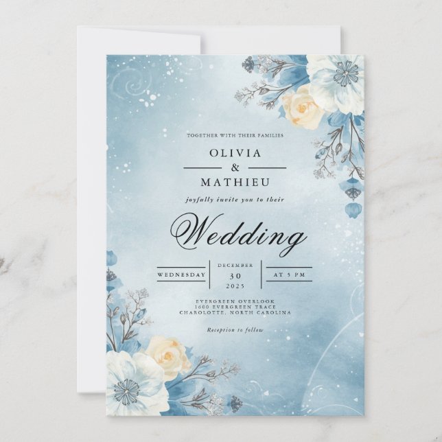 Invitación Winter Sky Floral Flourish Wedding (Anverso)